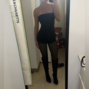 Black rhinestone Strapless Romper